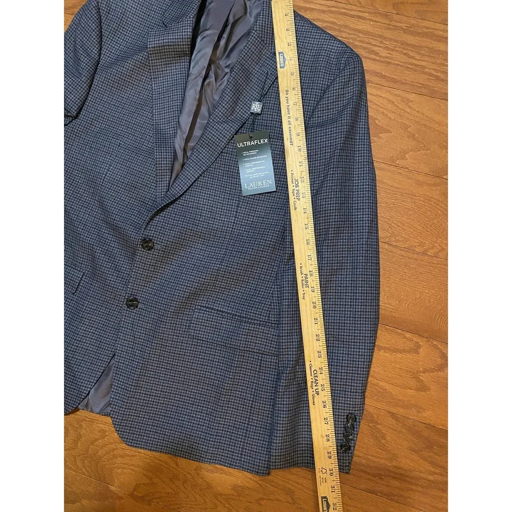 LAUREN RALPH LAUREN Ultraflex Stretch Blazer Plaid Blue‎ Size 42R MSRP $295